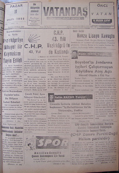 50 Yıl Önce Vezirköprü – 11 Eylül 1966  Pazar