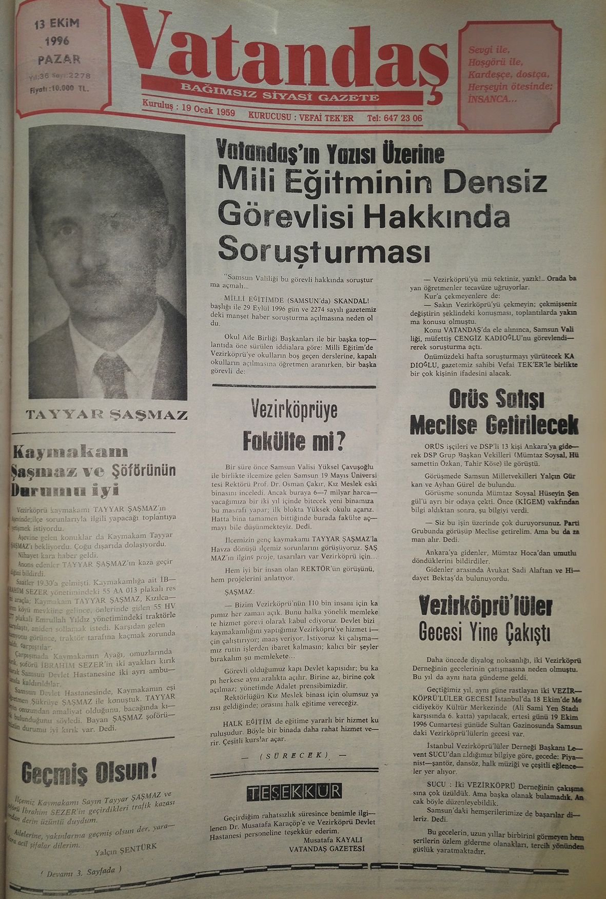 20 Yıl Önce – 13 ekim 1996