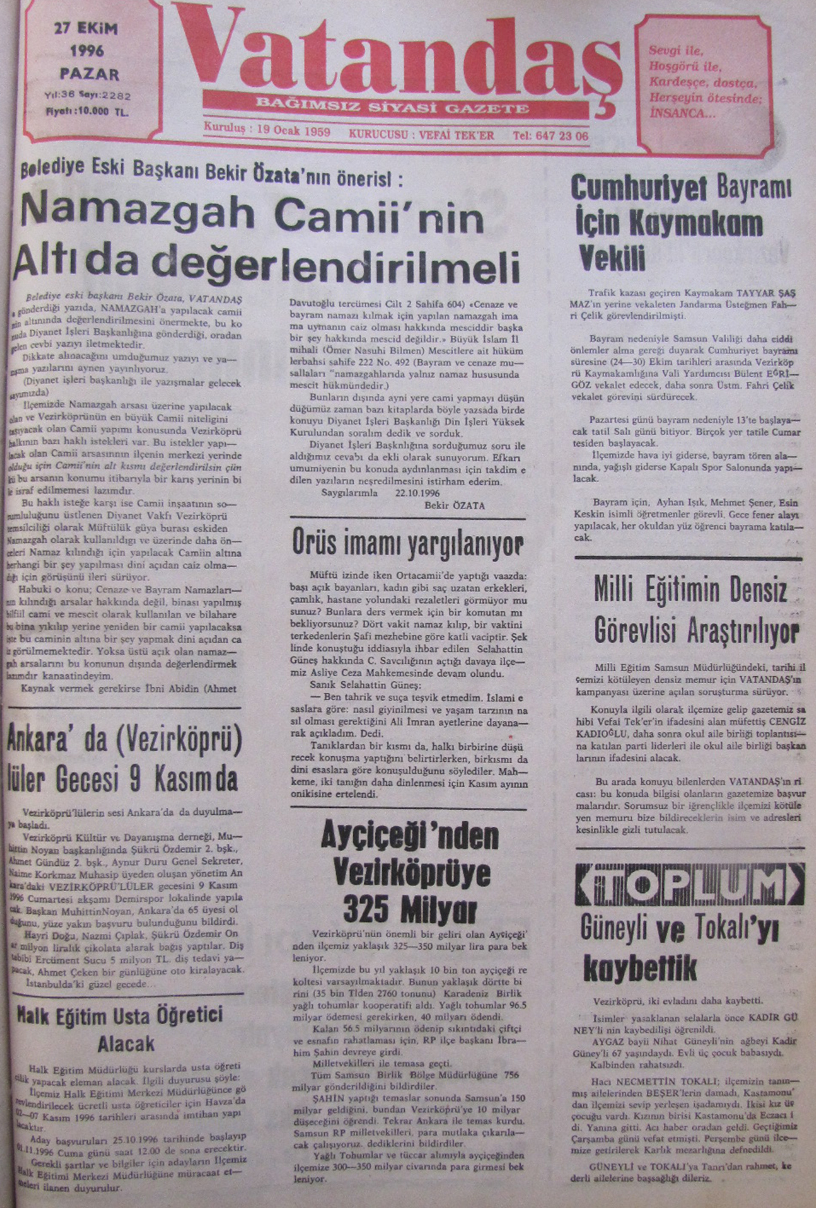 20 YIL ÖNCE – 27 Ekim 1996