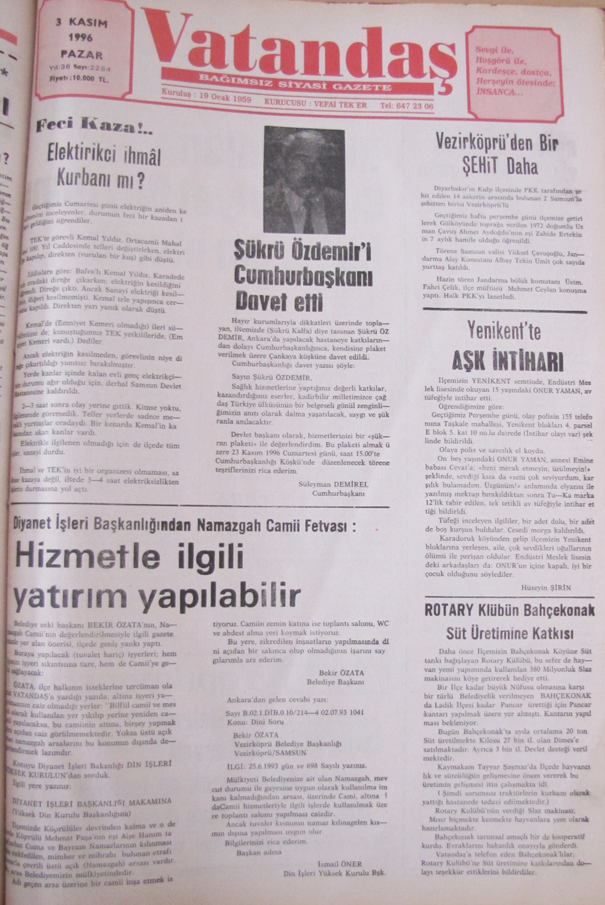 20 YIL ÖNCE – 3 Kasım 1996