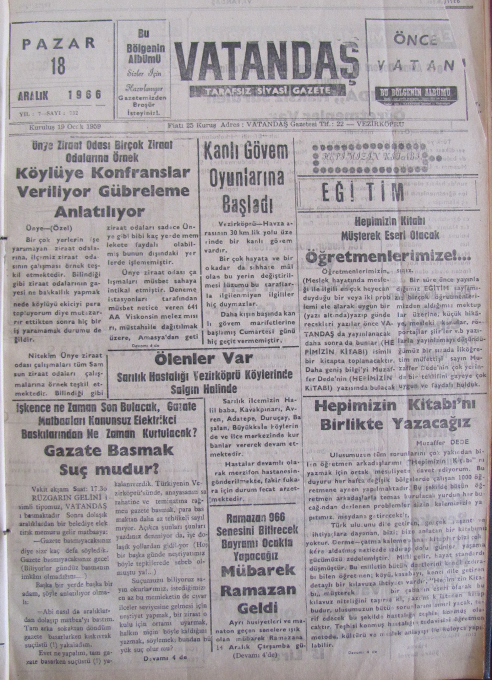 50 Yıl Önce 18 Aralık 1966