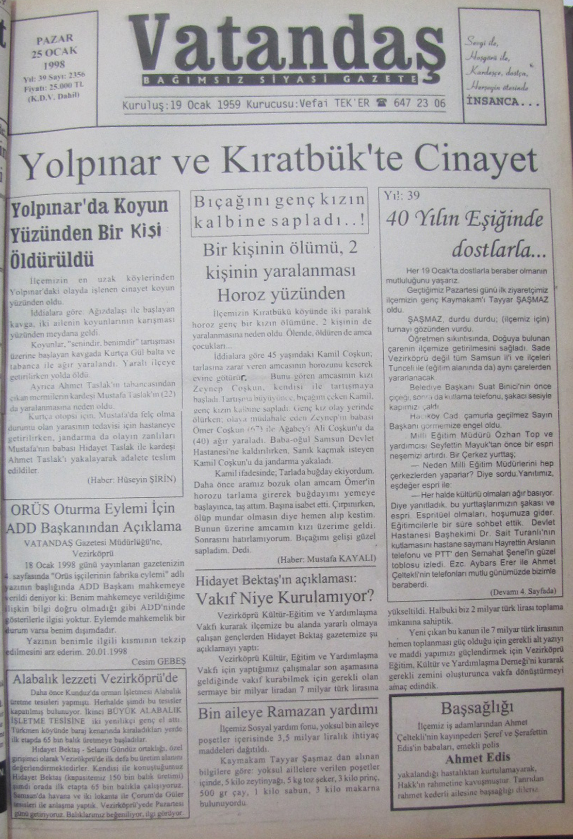 20 Yıl Önce – 25 Ocak 1998