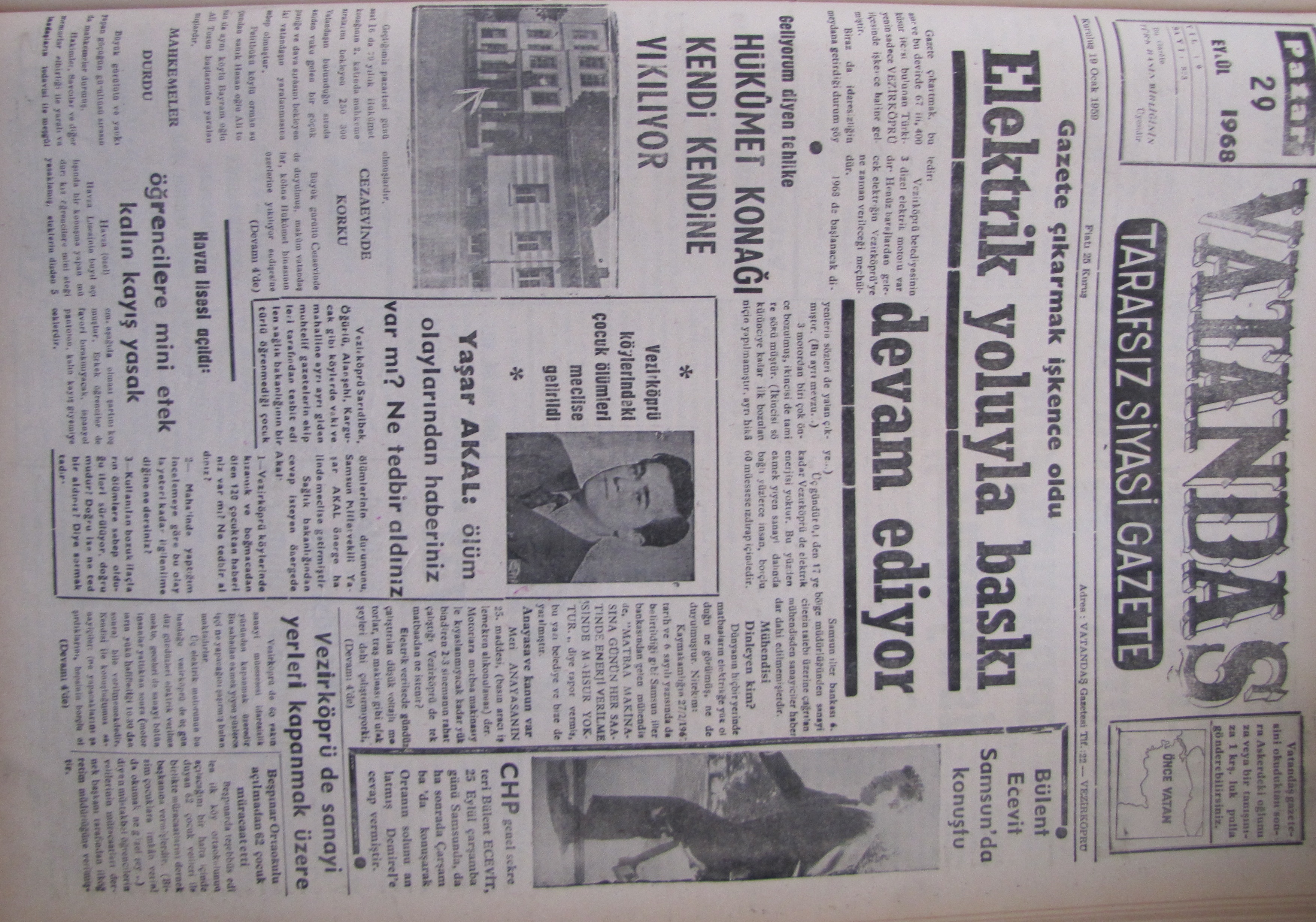 Gazete çıkarmak işkence oldu Elektrik Yoluyla Baskı Devam Ediyor 29 Eylül 1968 Pazar