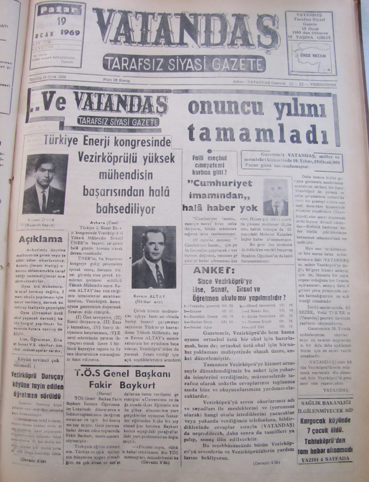 Ve VATANDAŞ Onuncu Yılını Tamamladı 19 Ocak 1969 Pazar