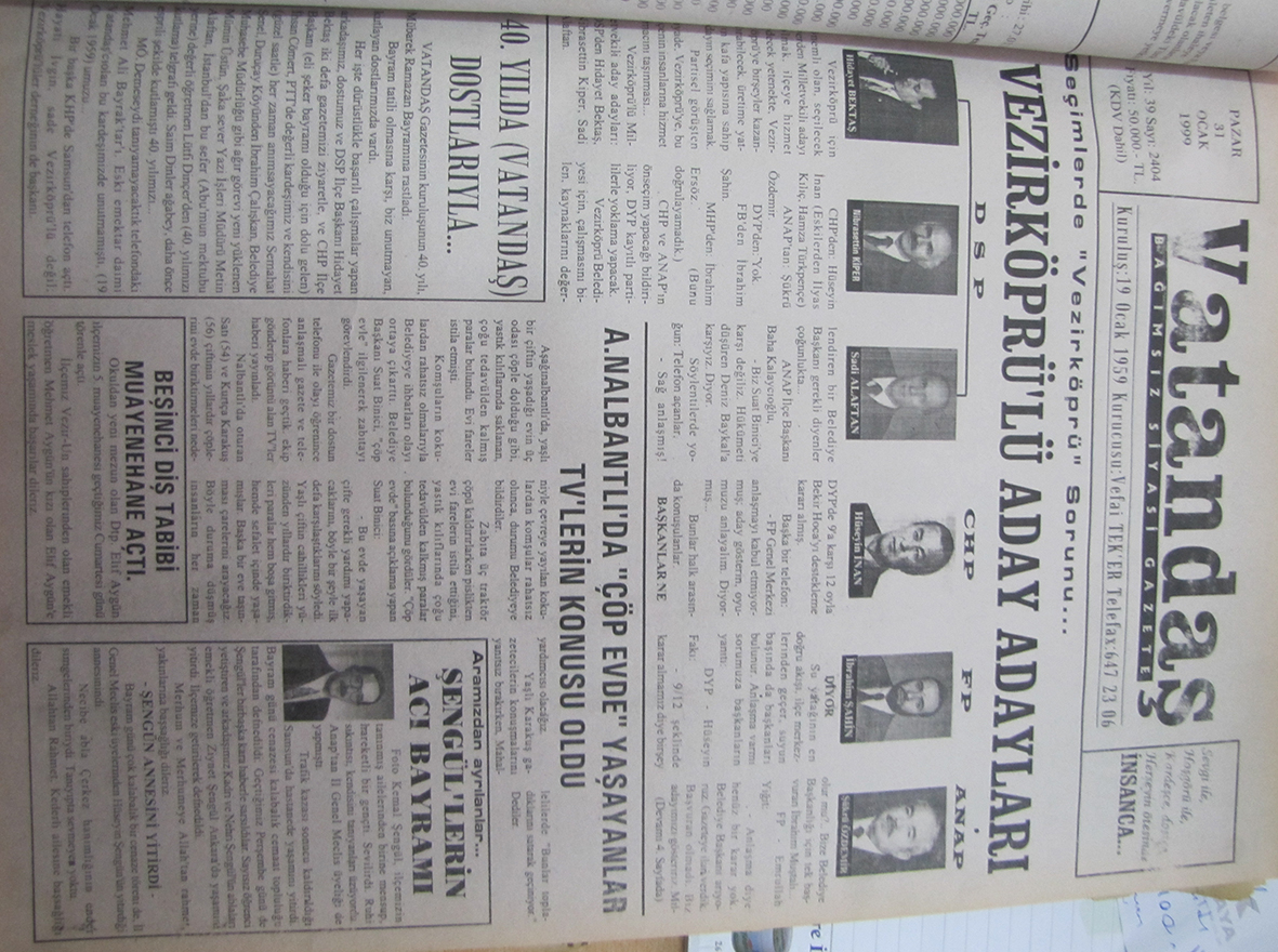Seçimlerde  “Vezirköprü” Sorunu..Vezirköprülü Aday Adayları 31 Ocak 1999  Pazar