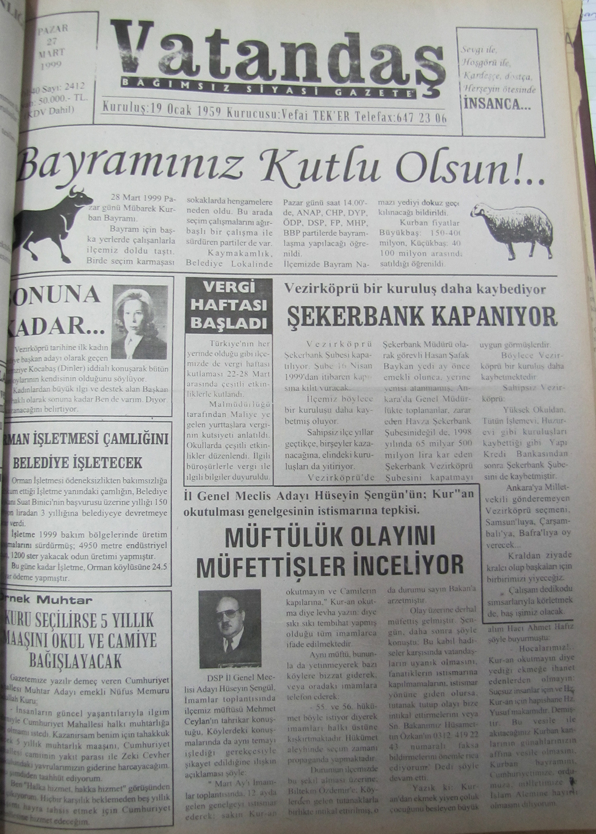 Bayramınız Kutlu Olsun!.. 27 Mart 1999 Pazar