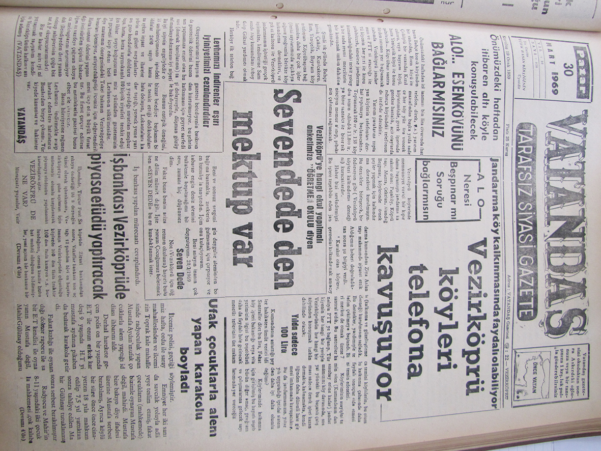 Önümüzdeki haftadan itibaren altı köyle konuşulabilecek Alo!.. Esenköyü’nü Bağlar Mısınız? 30 Mart 1969 Pazar