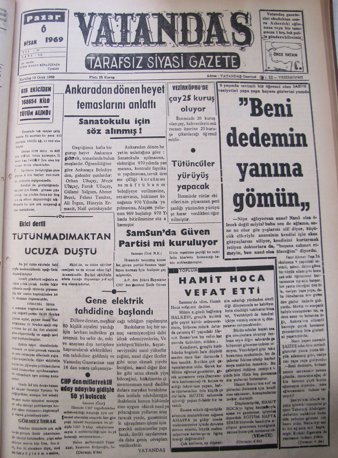 615 Ekiciden 168654 Kilo Tütün Alındı 6 Nisan 1969 Pazar