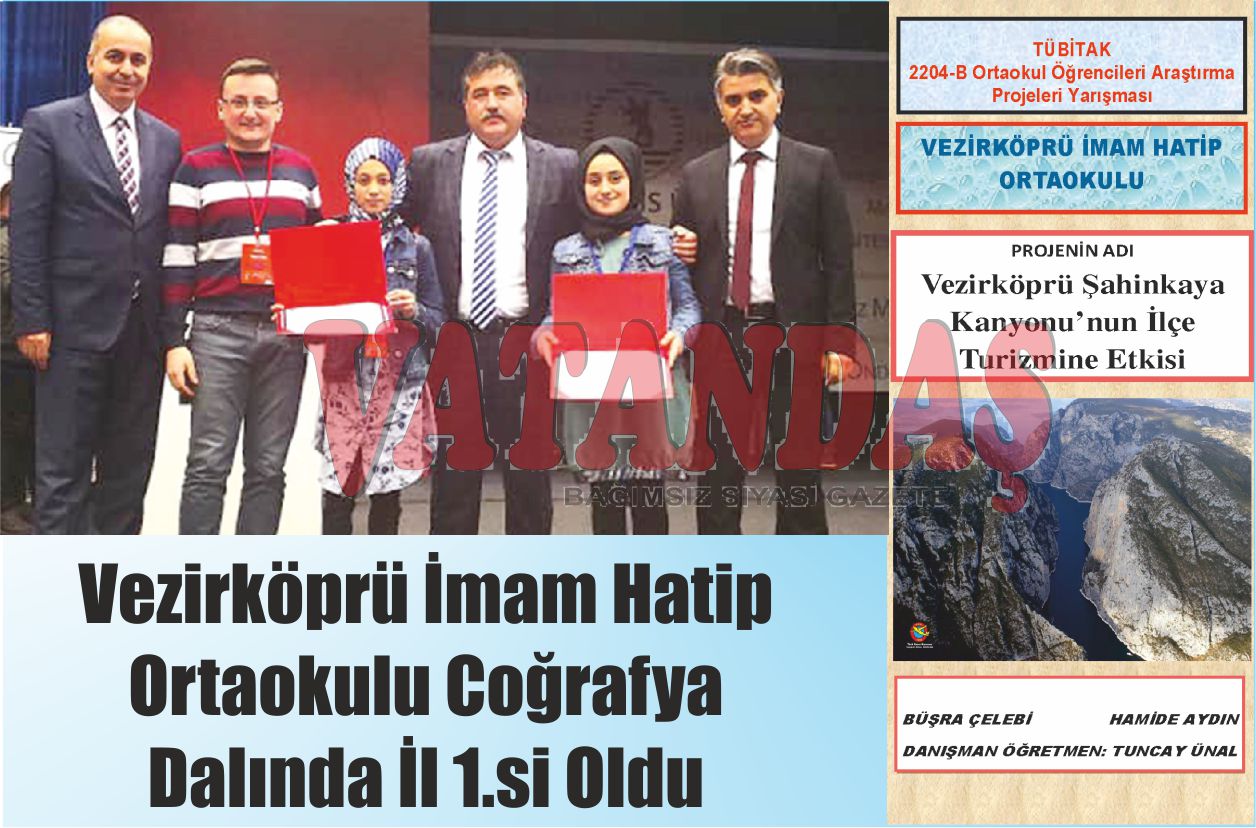 Vezirköprü İmam Hatip Ortaokulu Coğrafya Dalında İl 1.si Oldu