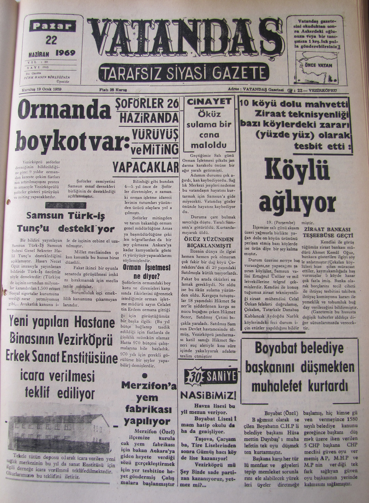 Şoförler 26 Haziran’da  yürüyüş ve miting yapacaklar Ormanda Boykot Var 22 Haziran 1969 Pazar