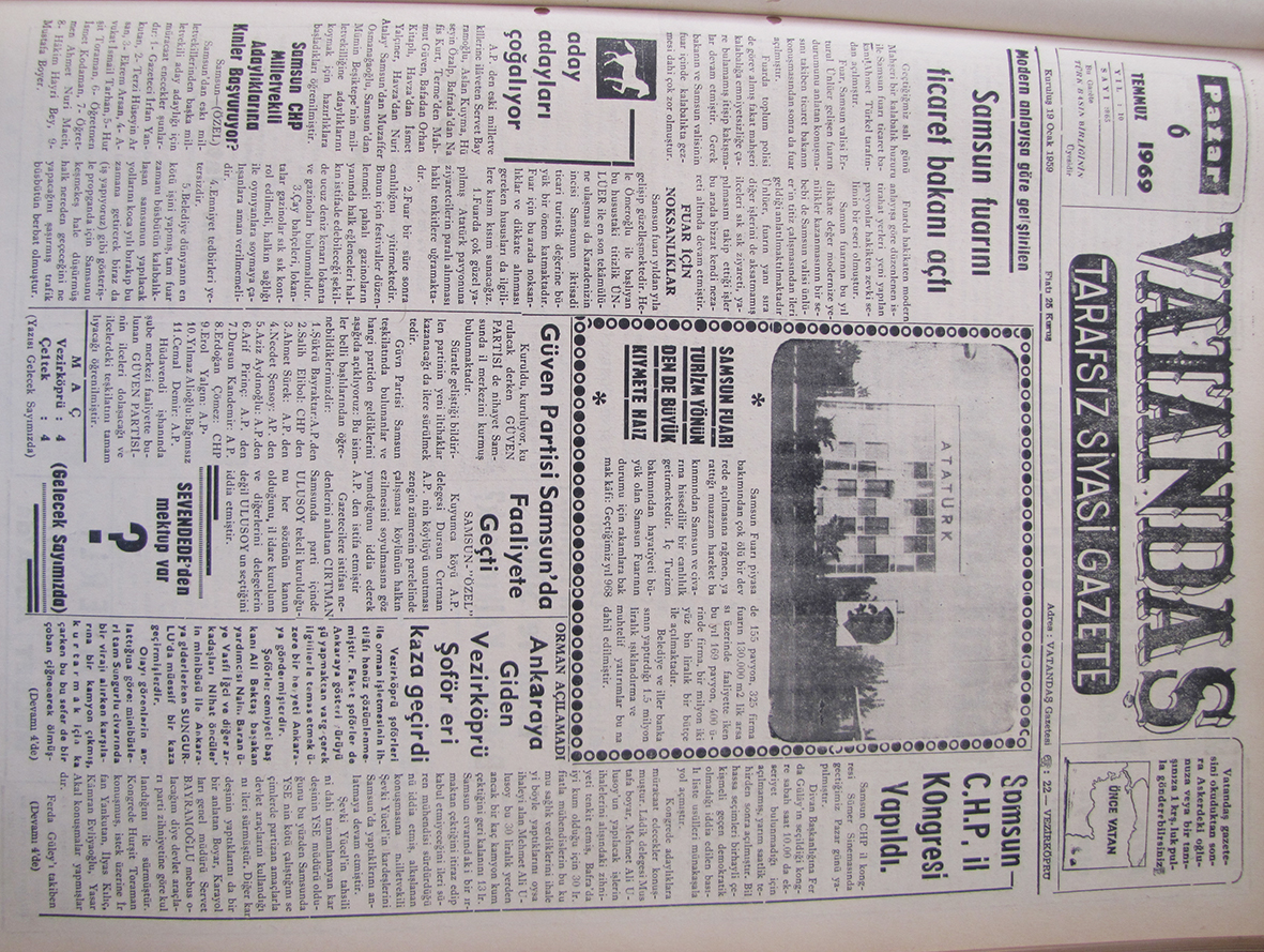 Modern anlayışa göre  geliştirilen Samsun Fuarını Ticaret Bakanı Açtı 6 Temmuz 1969 Pazar