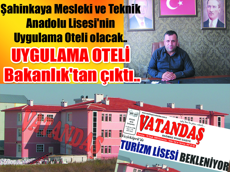 Şahinkaya Mesleki ve Teknik Anadolu Lisesi’nin Uygulama Oteli olacak.. UYGULAMA OTELİ Bakanlık’tan çıktı..