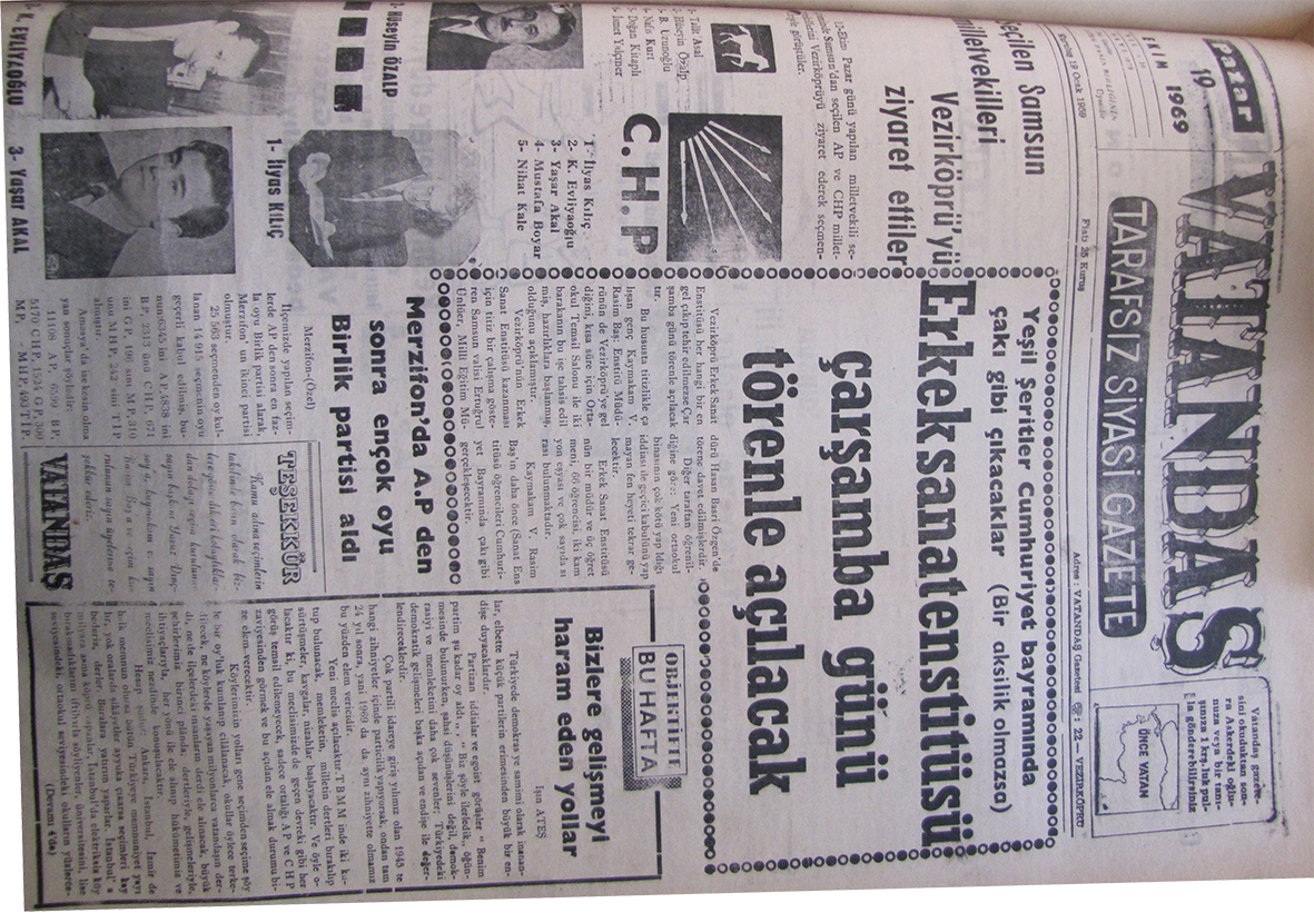 Yeşil şeritler Cumhuriyet Bayramında çakı gibi çıkacaklar (Bir aksilik olmazsa) Erkek Sanat Enstitüsü Çarşamba Günü Törenle Açılacak 19 Ekim 1969 Pazar