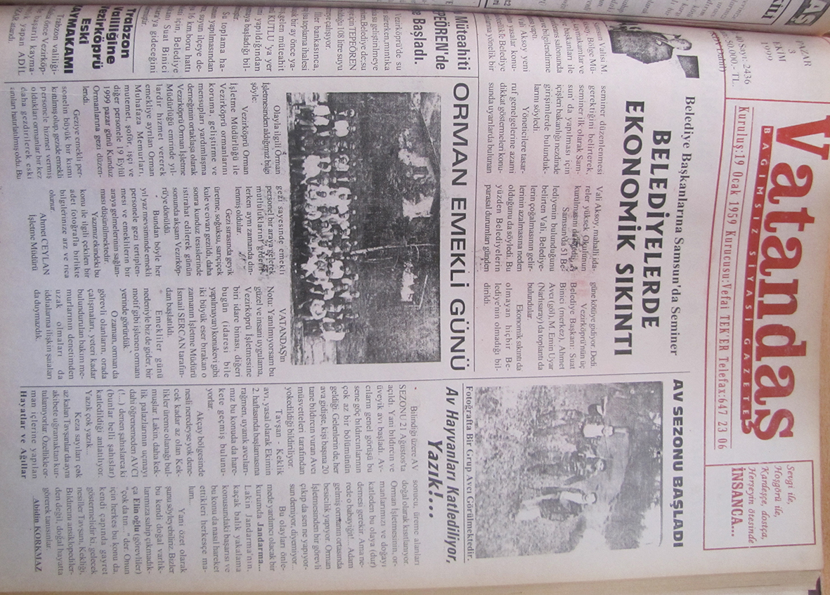 Belediye başkanlarına  Samsun’da seminer Belediyelerde Ekonomik Sıkıntı 3 Ekim 1999 Pazar