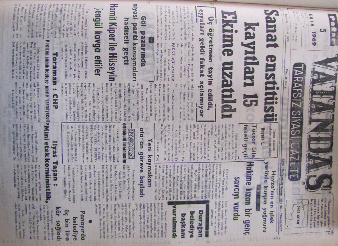 Sanat Enstitüsü Kayıtları 15 Ekim’e Uzatıldı 5 Ekim 1969 Pazar