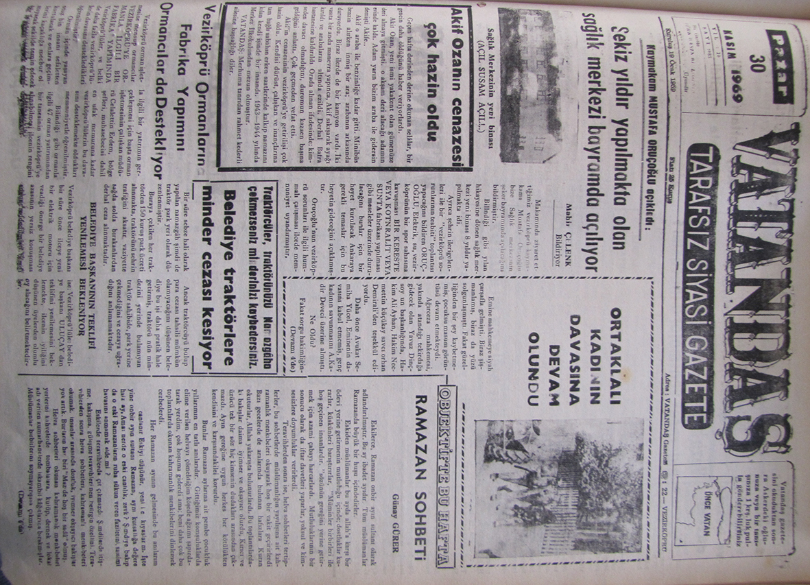 Kaymakam Mustafa Oruçoğlu açıkladı: Sekiz Yıldır Yapılmakta Olan Sağlık Merkezi Açılıyor 30 Kasım 1969 Pazar
