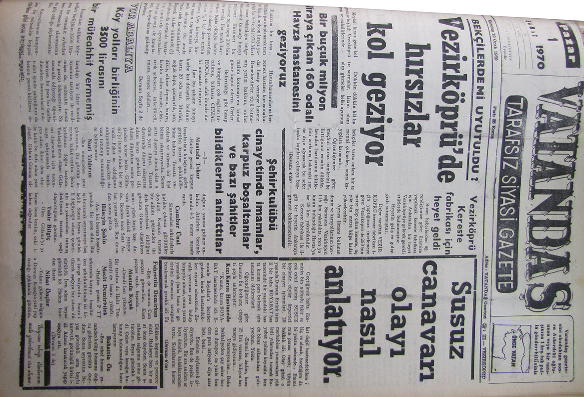 Bekçilerde mi uyutuldu? Vezirköprü’de Hırsızlar Kol Geziyor 1 Şubat 1970 Pazar