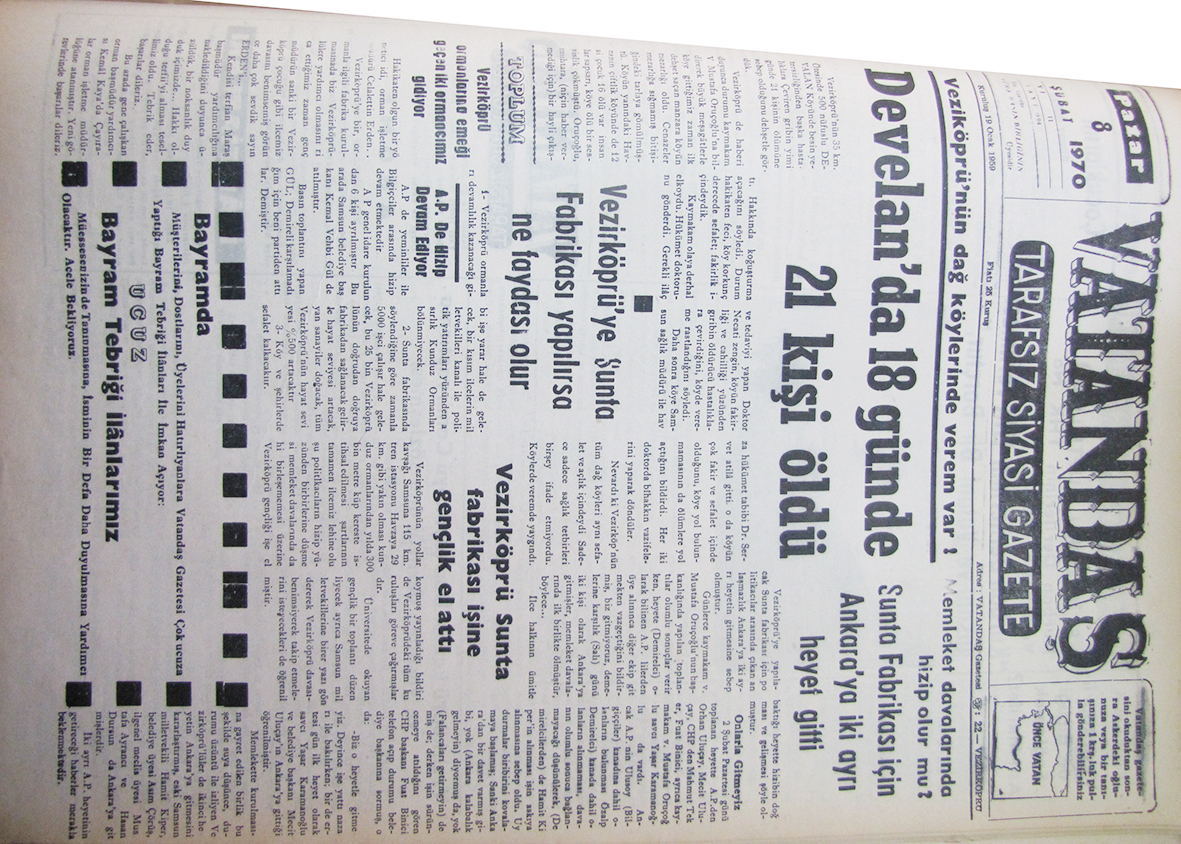 Vezirköprü’nün dağ köylerinde verem var! Devalan’da 18 Günde 21 Kişi Öldü 8 Şubat 1970 Pazar