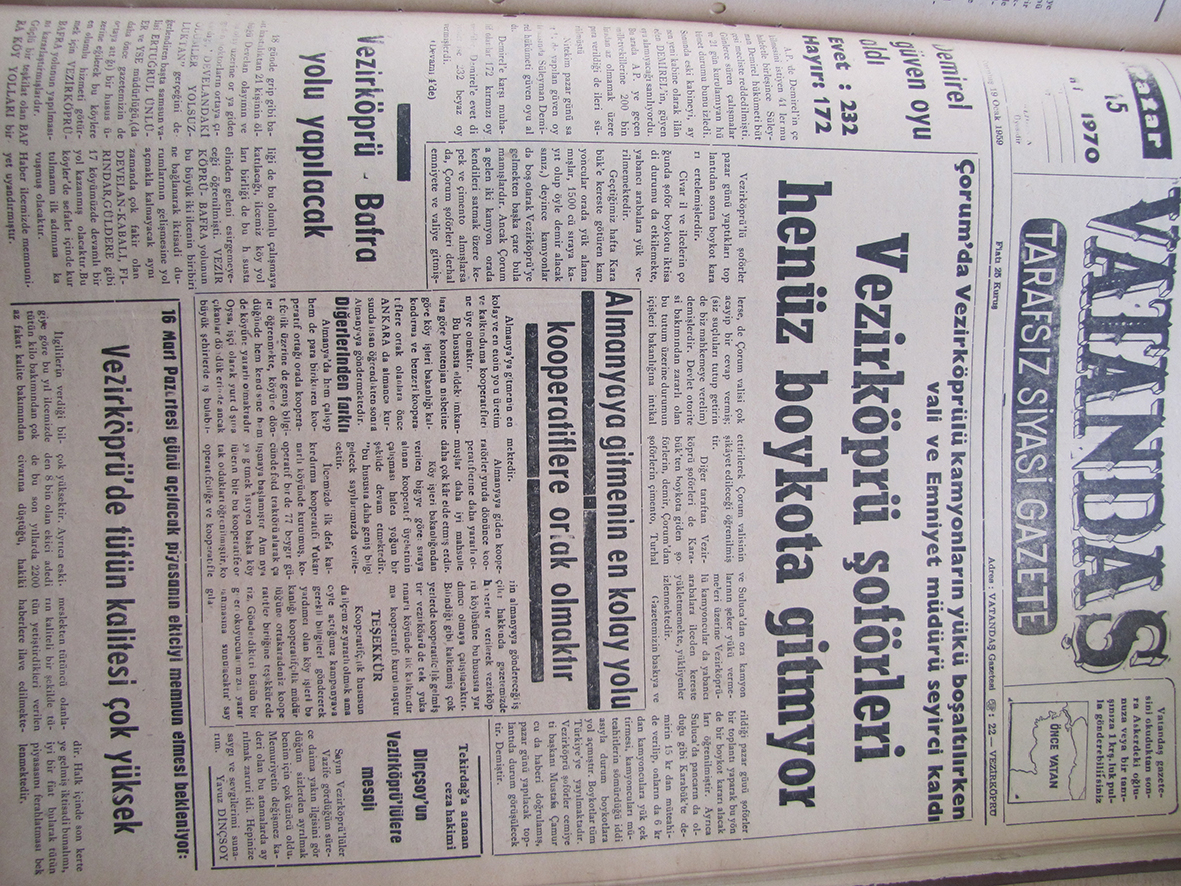 Vezirköprü Şoförleri Henüz Boykota Gitmiyor 15 Mart 1970 Pazar