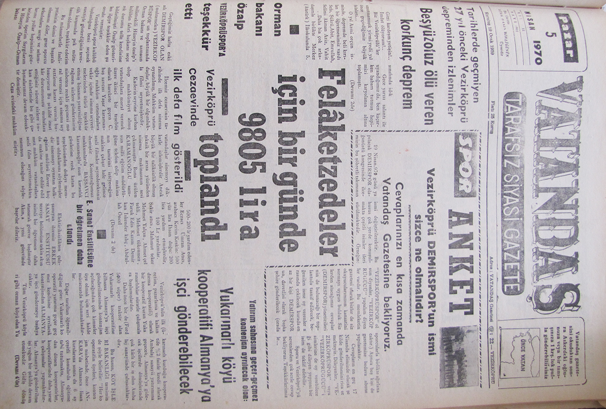 Tarihlerde geçmeyen 27 yıl önceki Vezirköprü depreminden izlenimler Beşyüz Otuz Ölü Veren Korkunç Deprem 5 Nisan 1970 Pazar