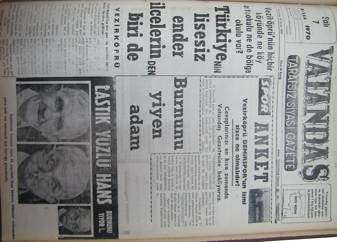 Vezirköprü’nün hiçbir köyünde ne köy ortaokulu, ne de bölge okulu var. Türkiye’nin Lisesiz Ender İlçelerinden  Biri de Vezirköprü 7 Nisan 1970 Salı