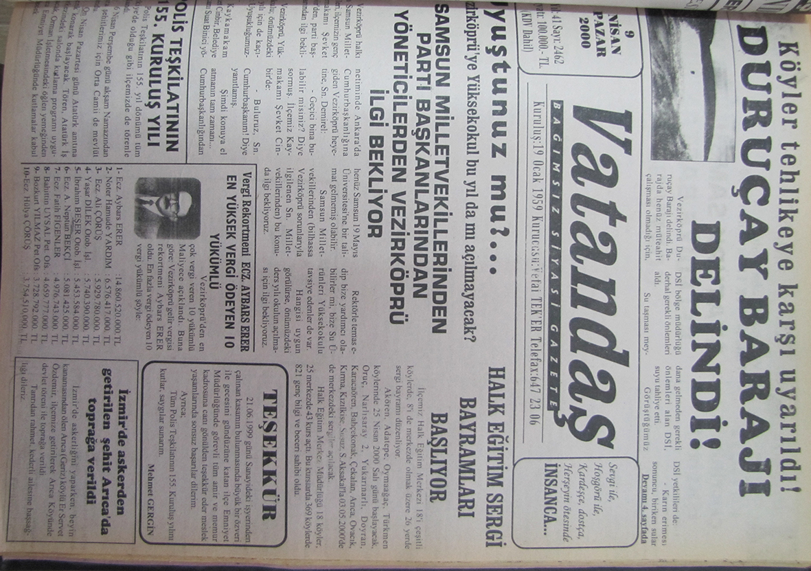 Uyuştunuz mu?… Vezirköprü’ye Yüksekokul bu yıl da mı açılmayacak? Samsun Milletvekillerinden Parti Başkanlarından  Yöneticilerden Vezirköprü İlgi Bekliyor 9 Nisan 2000  Pazar