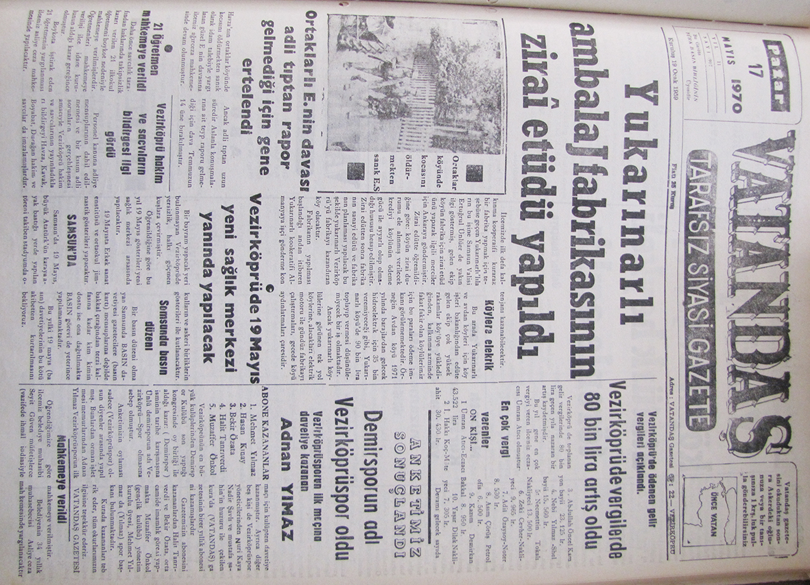 Yukarınarlı Ambalaj Fabrikasının Ziraî Etüdü Yapıldı 17 Mayıs 1970 Pazar