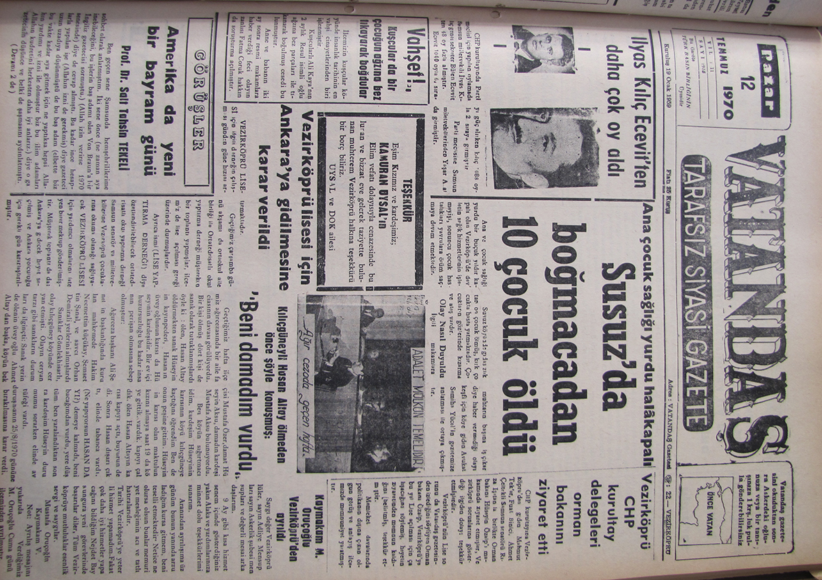 Ana Çocuk Sağlığı yurdu hala kapalı Susuz’da Boğmacadan 10 Çocuk Öldü 12 Temmuz 1970 Pazar