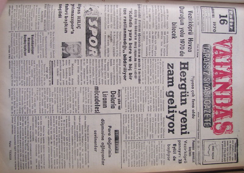 Piyasa çok fena oldu Hergün Yeni Zam Geliyor 16 Ağustos 1970 Pazar