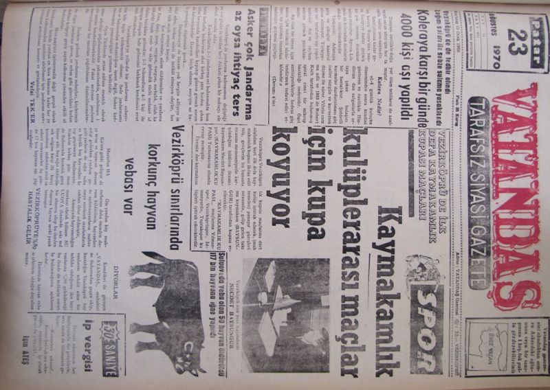 Spor. Vezirköprü’de ilk defa Kaymakamlık Kupası maçları Kaymakamlık Kulüplerarası Maçlar İçin Kupa Koyuyor 23 Ağustos 1970 Pazar