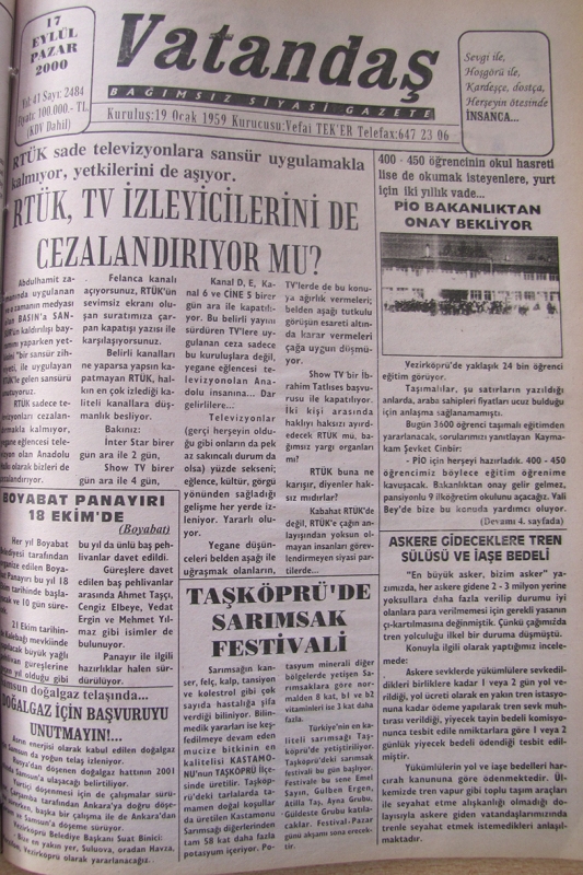 RTÜK sade televizyonlara sansür uygulamakla kalmıyor, yetkilerini de aşıyor. RTÜK, TV İzleyicilerini de Cezalandırıyor mu? 17 Eylül 2000 Pazar