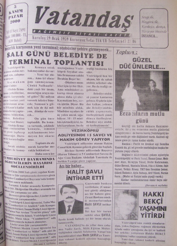 Mezarlık karşısına yeni terminal; otobüsler şehre girmeyecek… Salı Günü Belediye’de Terminal Toplantısı 5 Kasım 2000  Pazar