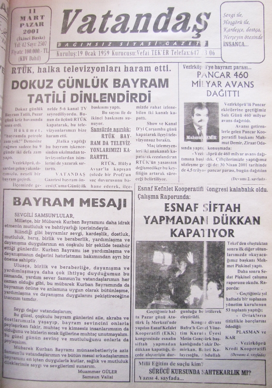 RTÜK, halka televizyonları haram etti. Dokuz Günlük Bayram Tatili Dinlendirdi 11 Mart 2001 Pazar