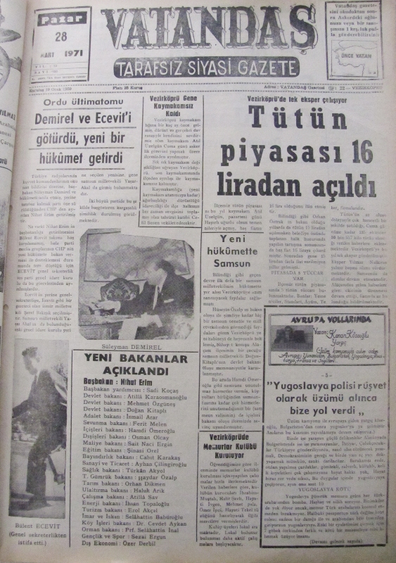 Ordu ültimatomu Demirel ve Ecevit’i Götürdü, Yeni Bir Hükümet Getirdi 28 Mart 1971 Pazar