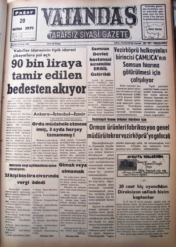 Vakıflar idaresinin tipik idaresi şikâyetlere yol açtı 90 Bin Liraya Tamir Edilen Bedesten Akıyor 20 Haziran 1971 Pazar