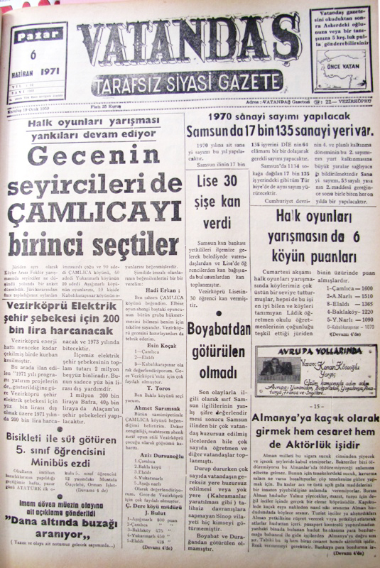 Halk oyunları yarışması yankıları devam ediyor Gecenin Seyircileri de Çamlıcayı Birinci Seçtiler 6 Haziran 1971 Pazar