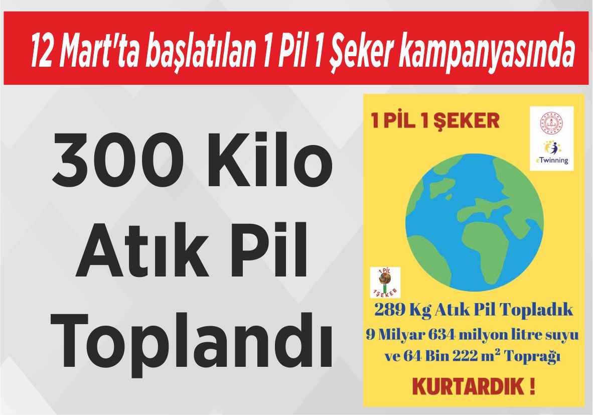 12 Mart’ta başlatılan 1 Pil 1 Şeker kampanyasında 300 Kilo Atık Pil  Toplandı