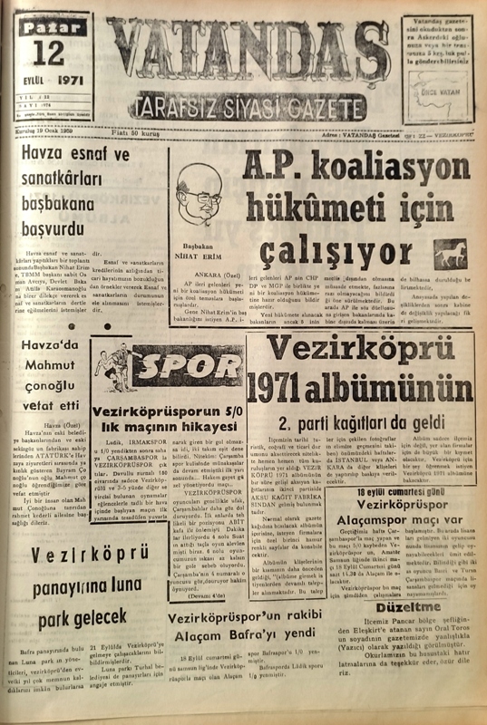 A.P. Koalisyon Hükümeti İçin Çalışıyor 12 Eylül 1971 Pazar