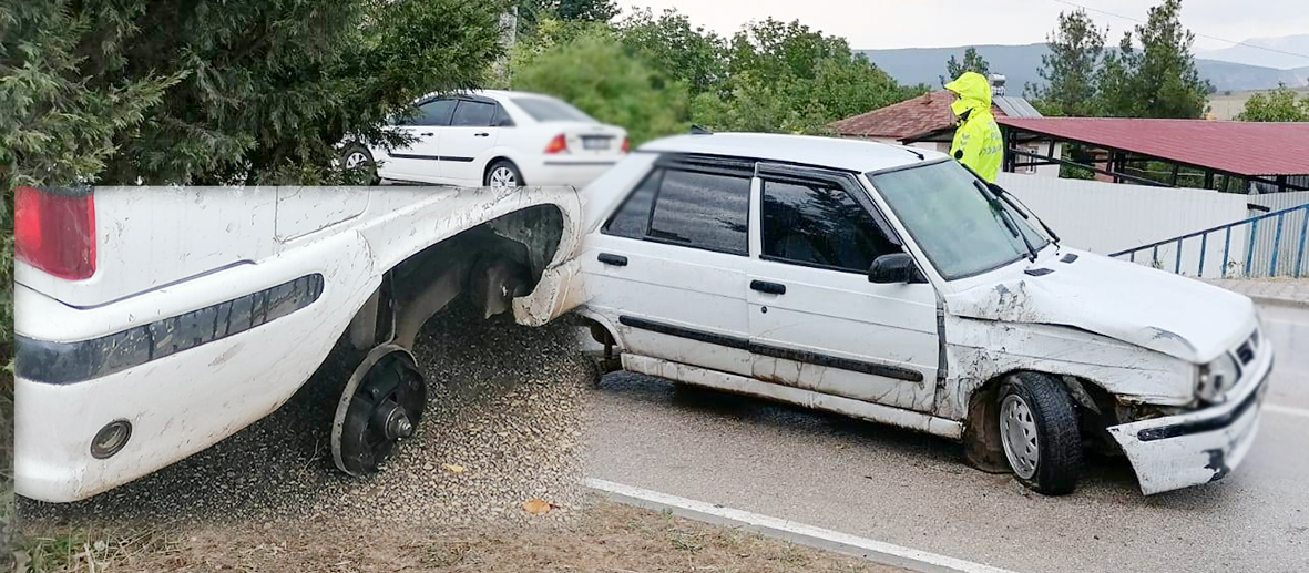Yağmur nedeniyle kayan araç Kaza Yaptı