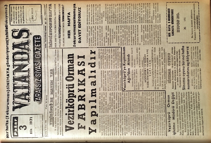 Vezirköprü’de matem var Vezirköprü Orman Fabrikası Yapılmalıdır 3 Ekim 1971 Pazar