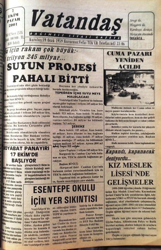 Su için rakam çok büyük:  1 trilyon 245 milyar… Suyun Projesi Pahalı Bitti 7 Ekim 2001 Pazar