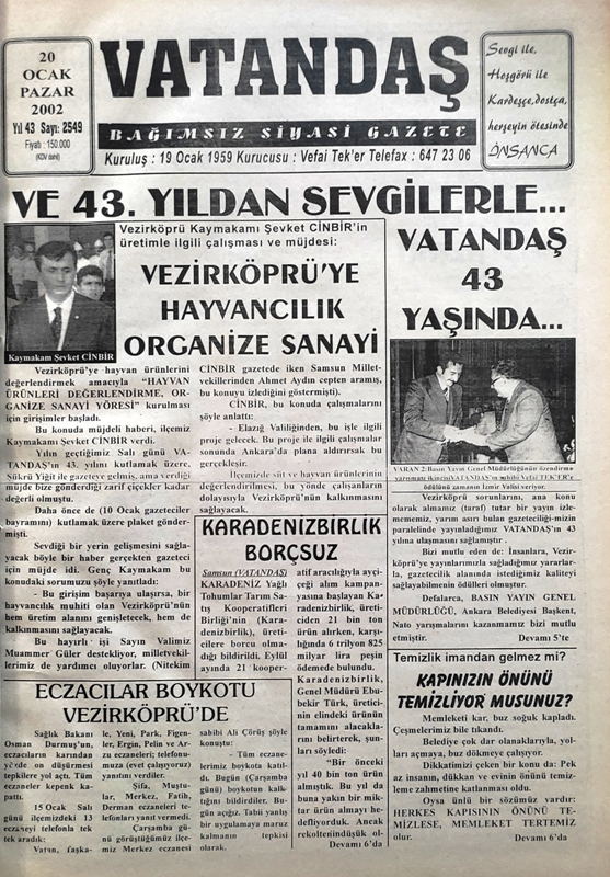 Vezirköprü Kaymakamı Şevket CİNBİR’in üretimle ilgili çalışması ve müjdesi: Vezirköprü’ye Hayvancılık Organize Sanayi 20 Ocak 2002 Pazar