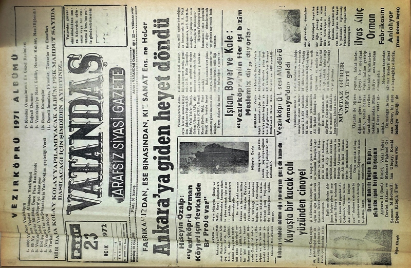 Fabrikamızdan, ESE binasından, Kız Sanat Ens.’ne haber Ankara’ya Giden Heyet Döndü 23 Ocak 1972 Pazar