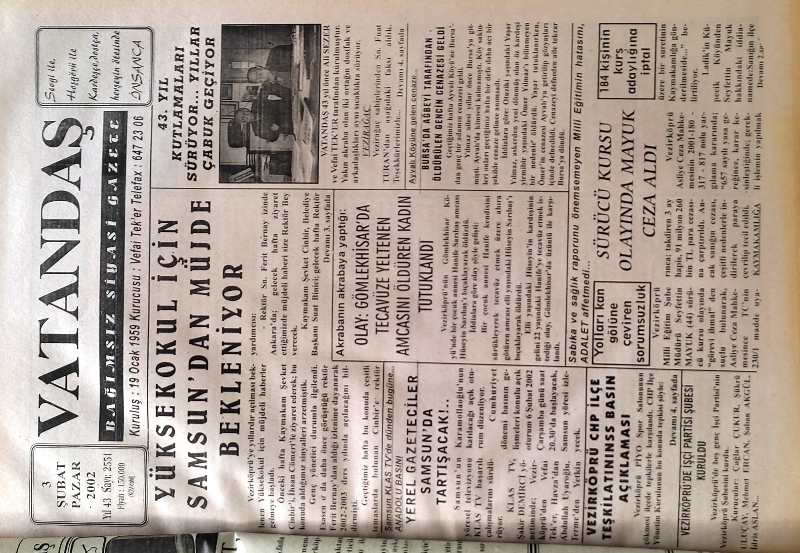 Yüksekokul İçin Samsun’dan Müjde Bekleniyor 3 Şubat 2002 Pazar