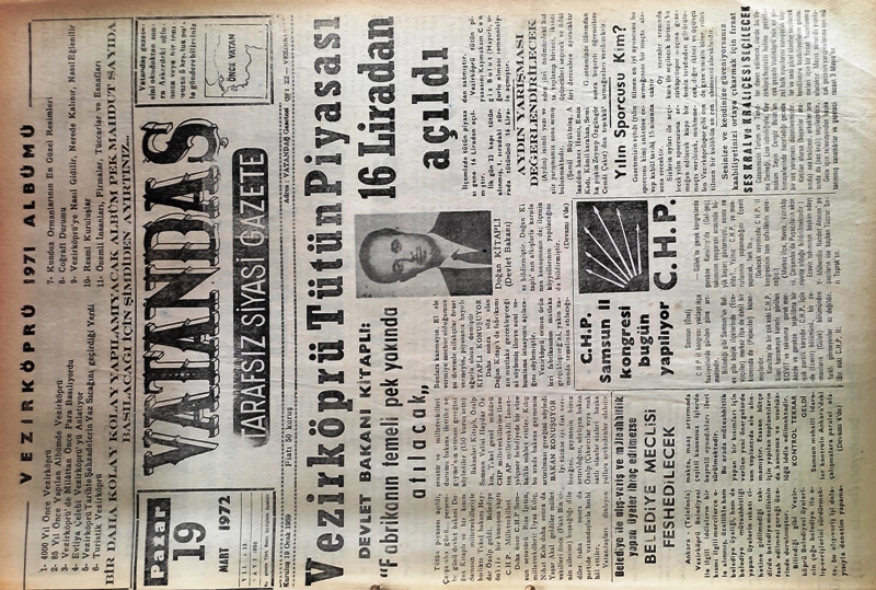 Vezirköprü Tütün Piyasası 16 Liradan Açıldı 19 Mart 1972 Pazar