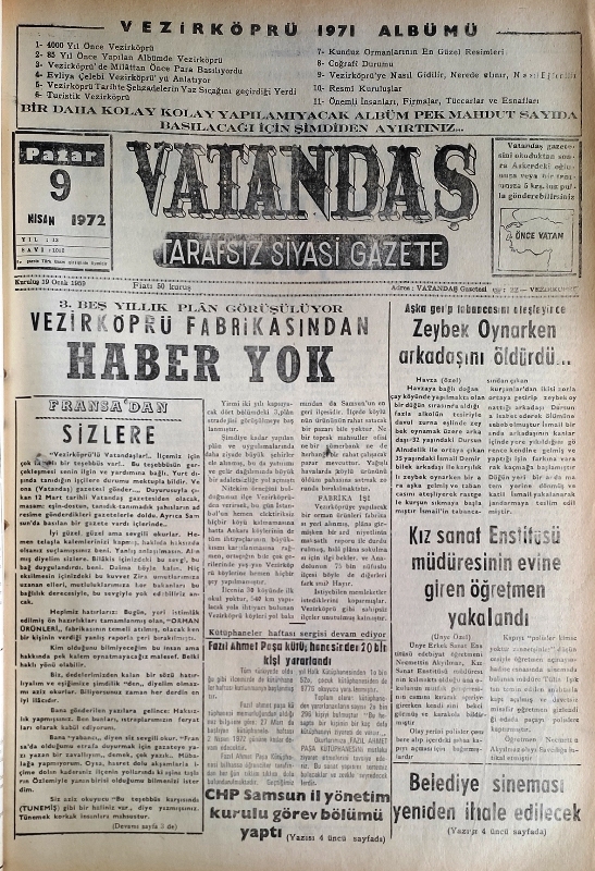 3.Beş yıllık plan görüşülüyor Vezirköprü Fabrikasından Haber Yok 9 Nisan 1972 Pazar