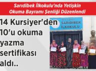 Sarıdibek İlkokulu’nda Yetişkin Okuma Bayramı Şenliği Düzenlendi 14 Kursiyer’den 10’u okuma yazma sertifikası aldı..