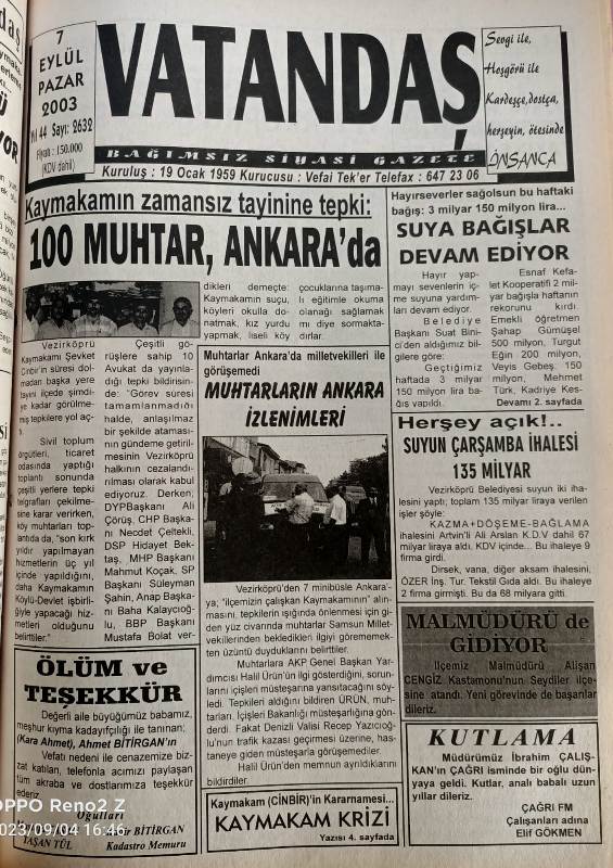 100 MUHTAR, ANKARA’da – 7 Eylül 2003  Pazar