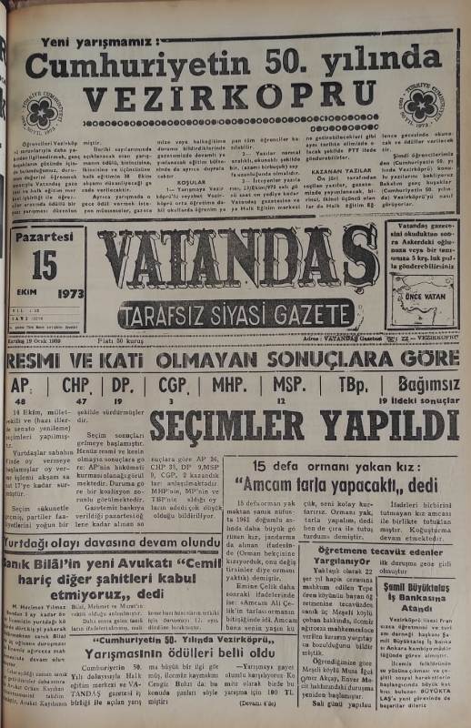 Cumhuriyetin 50. Yılında VEZİRKÖPRÜ