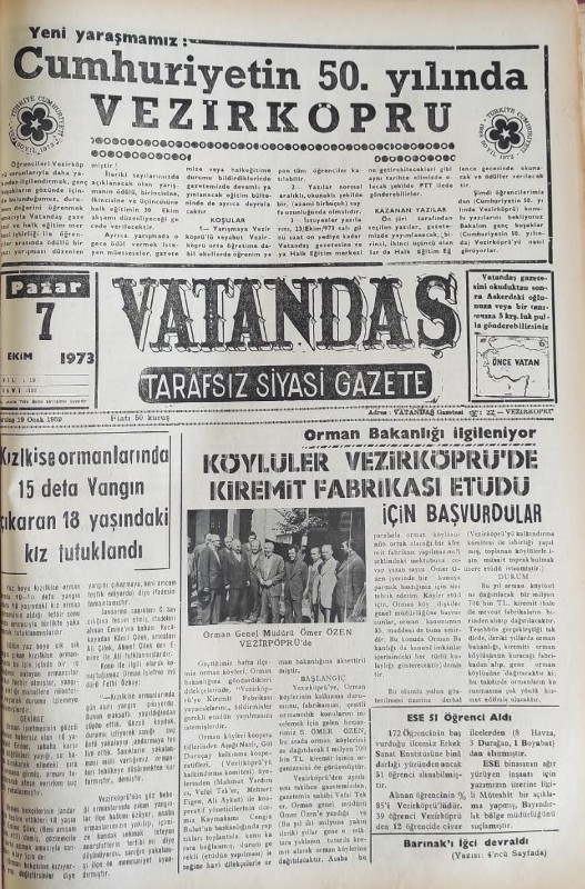 50 Yıl Önce Vezirköprü (7 Ekim 1973 Pazar)